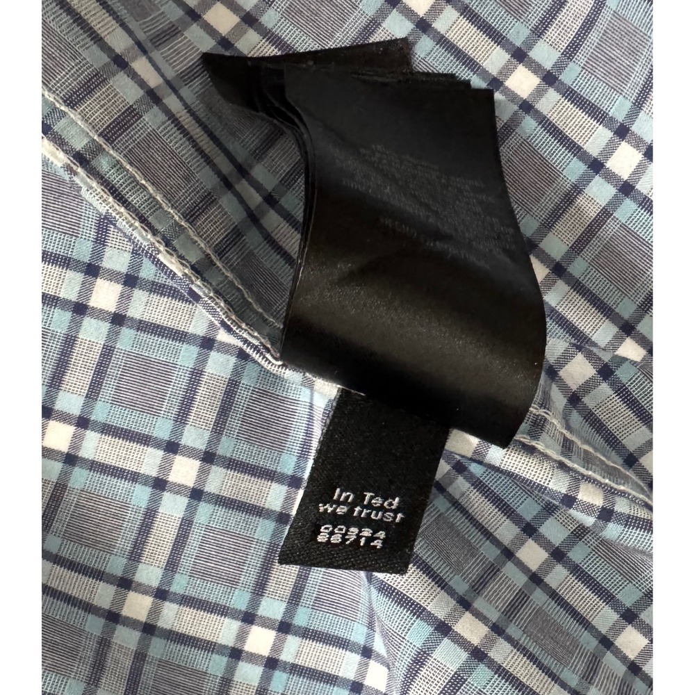 Ted Baker London Mens Size 3 Blue Plaid Long Sleeve Button Down‎ Shirt Flip Cuff - Picture 8 of 10